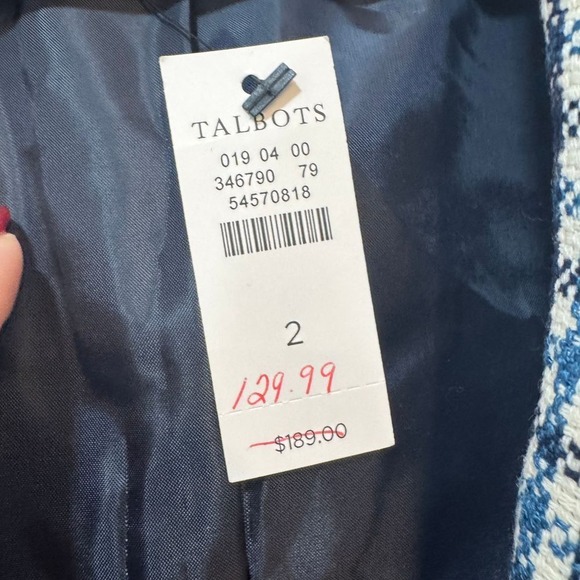 Talbots Women Blazer Jacket 2 Blue Black Checkered Single Button Jacket NEW $189 - Picture 3 of 8